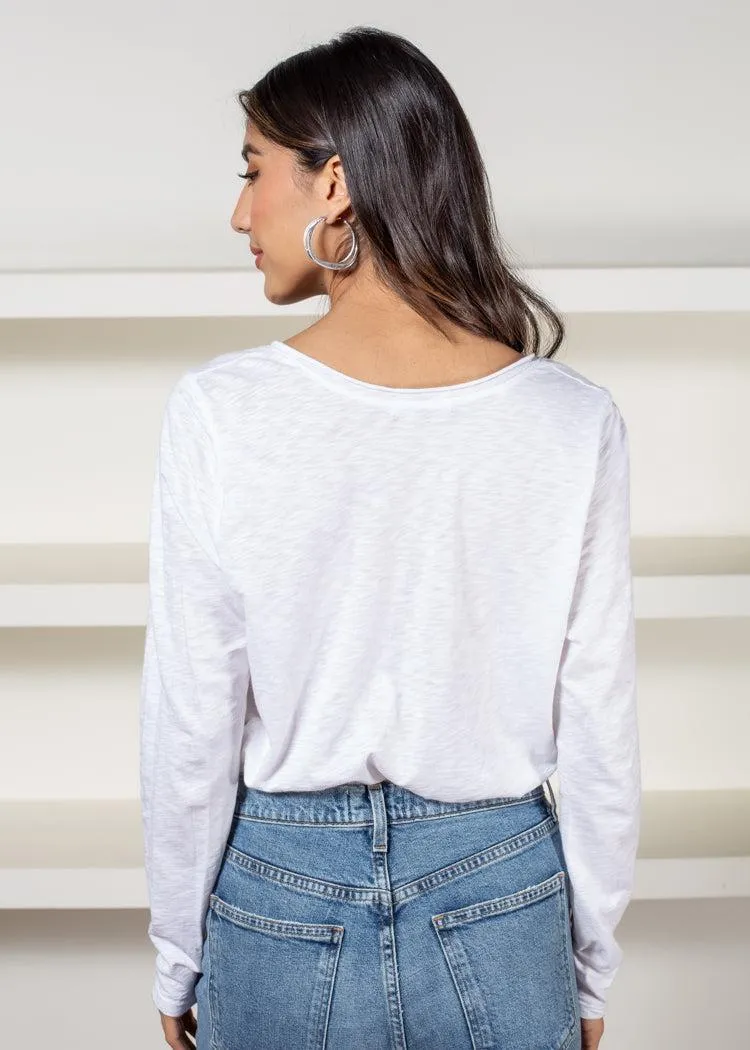 Michael Stars Sansa Long Sleeve V Neck Tee-White ***FINAL SALE***