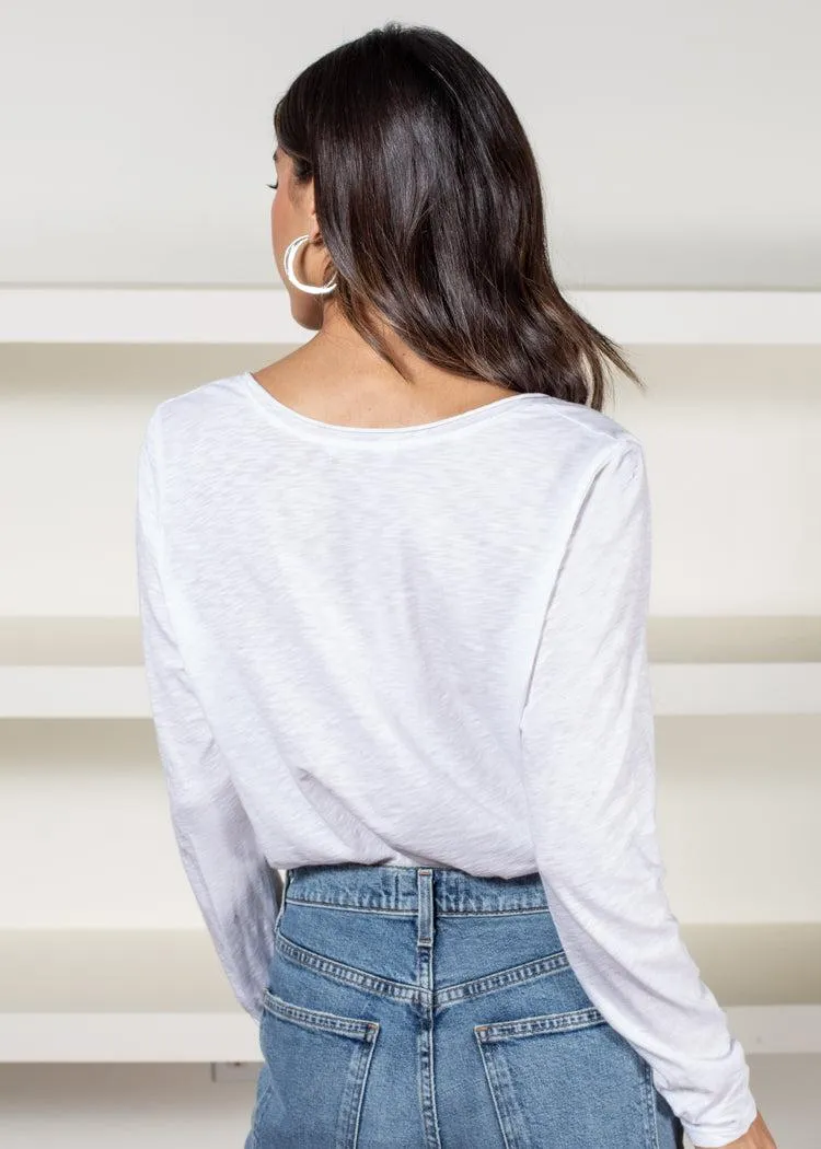 Michael Stars Sansa Long Sleeve V Neck Tee-White ***FINAL SALE***