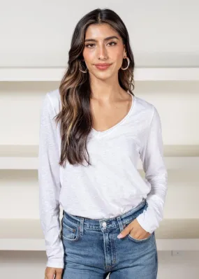 Michael Stars Sansa Long Sleeve V Neck Tee-White ***FINAL SALE***