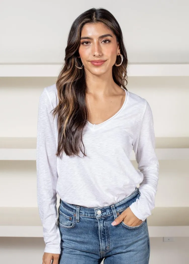 Michael Stars Sansa Long Sleeve V Neck Tee-White ***FINAL SALE***