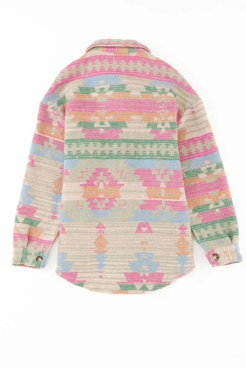 Multicolor Western Aztec Print Button Flap Pocket Shacket