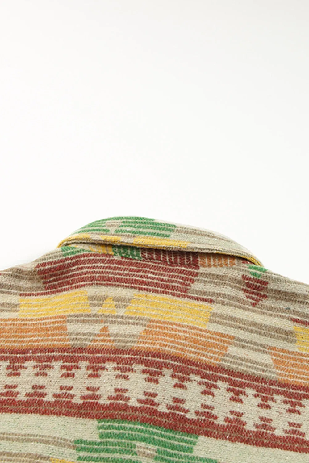 Multicolor Western Aztec Print Button Flap Pocket Shacket