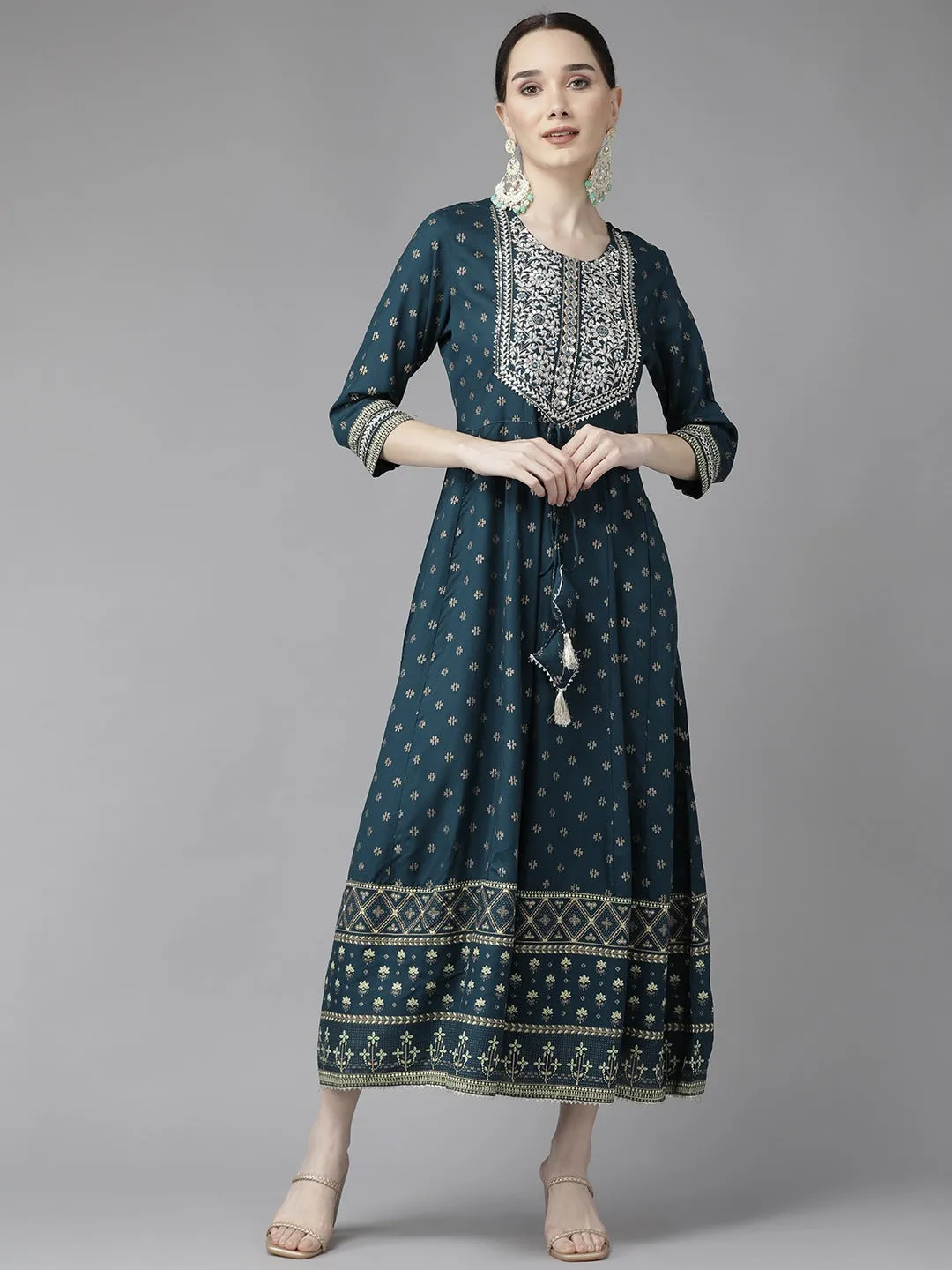 Navy Blue Print Maxi Dress