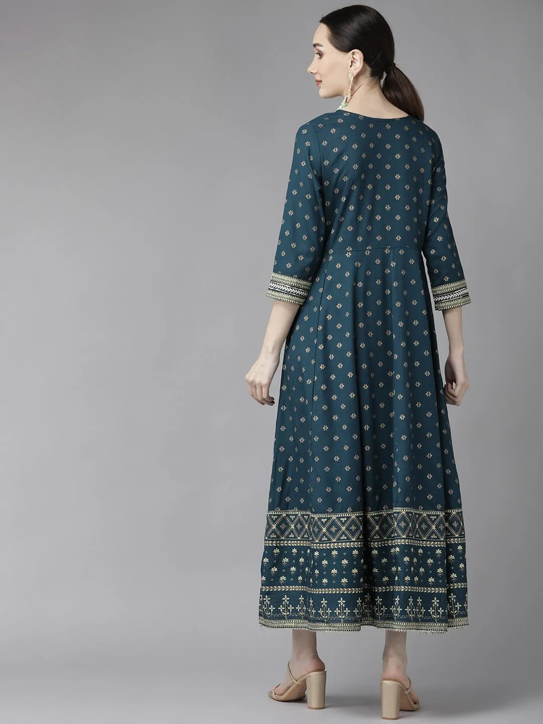 Navy Blue Print Maxi Dress