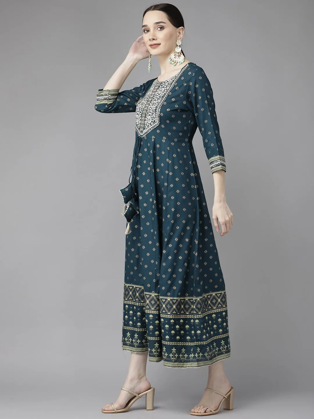 Navy Blue Print Maxi Dress