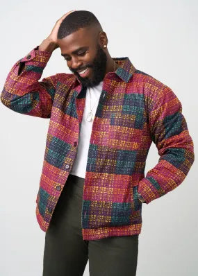 Obike Men's African Print Shirt Jacket  (Harvest Plaid Adire)
