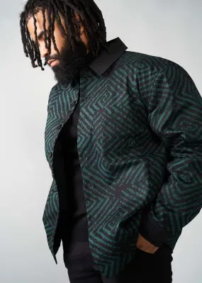 Obike Men's African Print Shirt Jacket  (Malachite Diamond Adire)