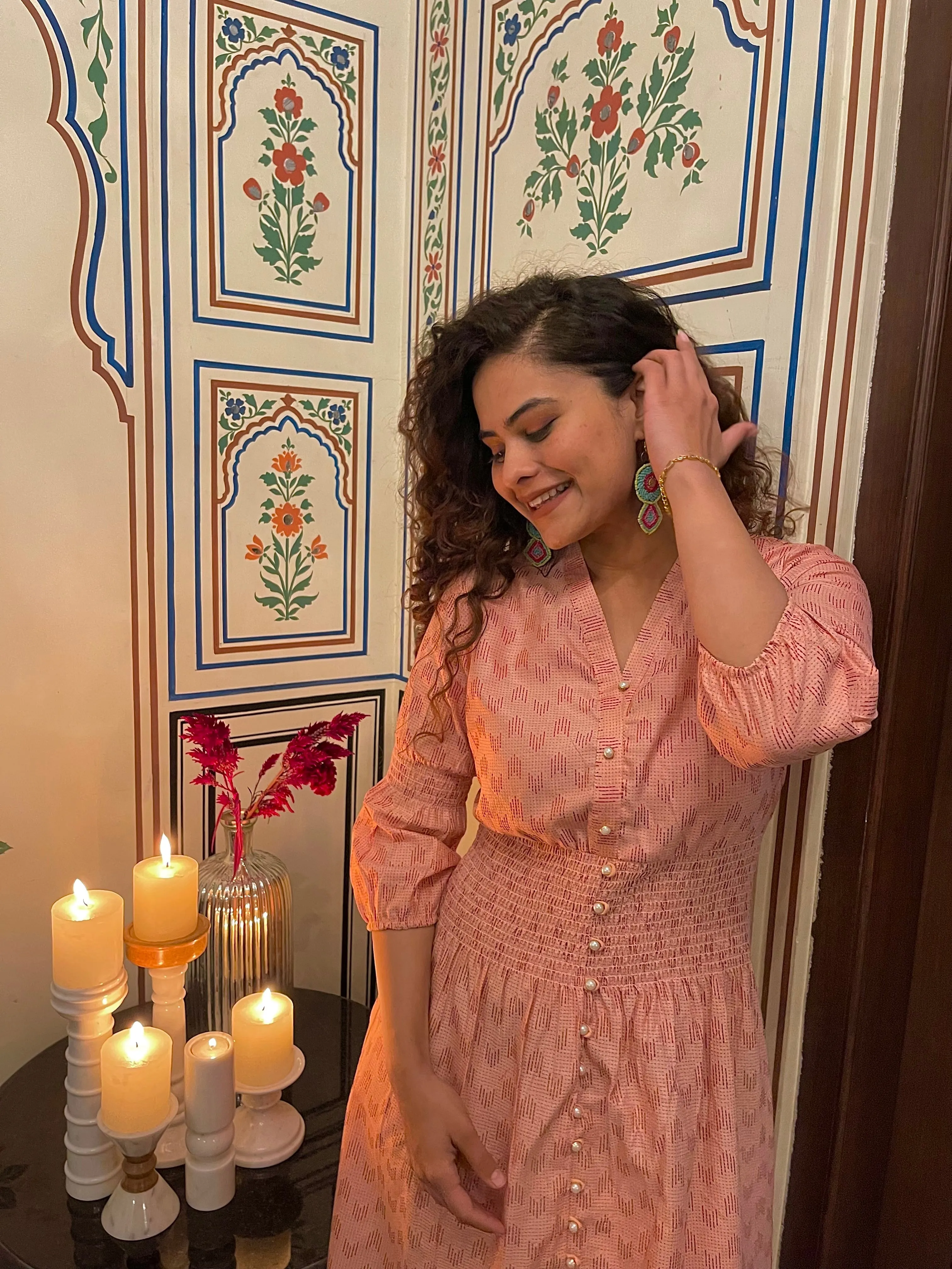 Peach Handloom Cotton Long Midi Dress