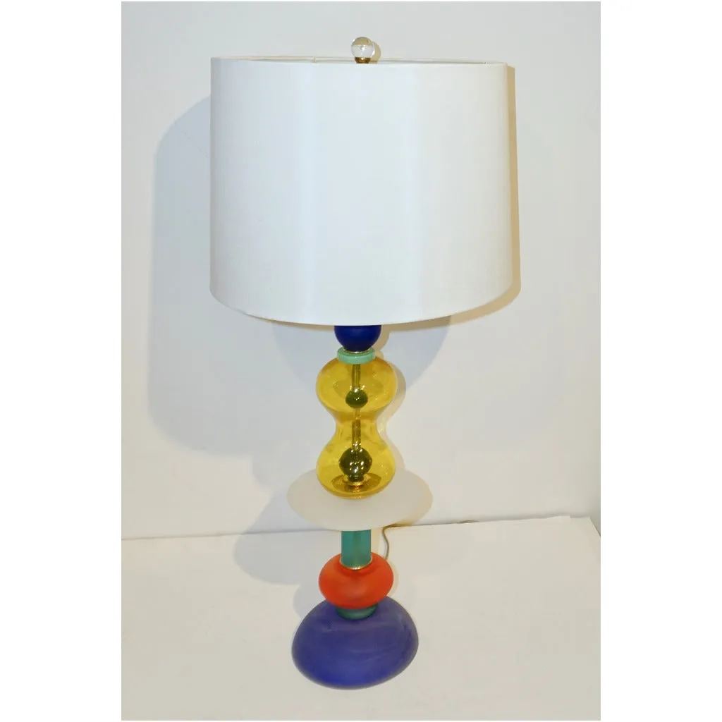 Postmodern Italian Memphis Design Yellow Red Green Blue White Murano Glass Lamps