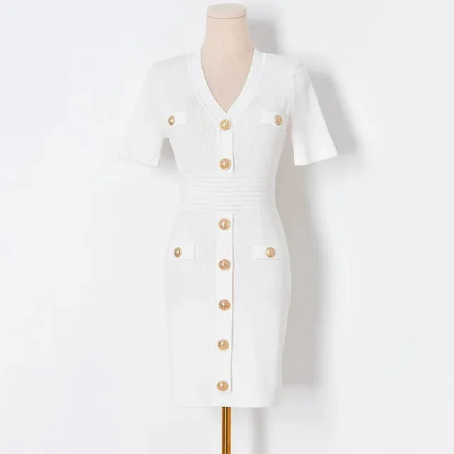 Pre Order:  Gold Buttons Knit Dress