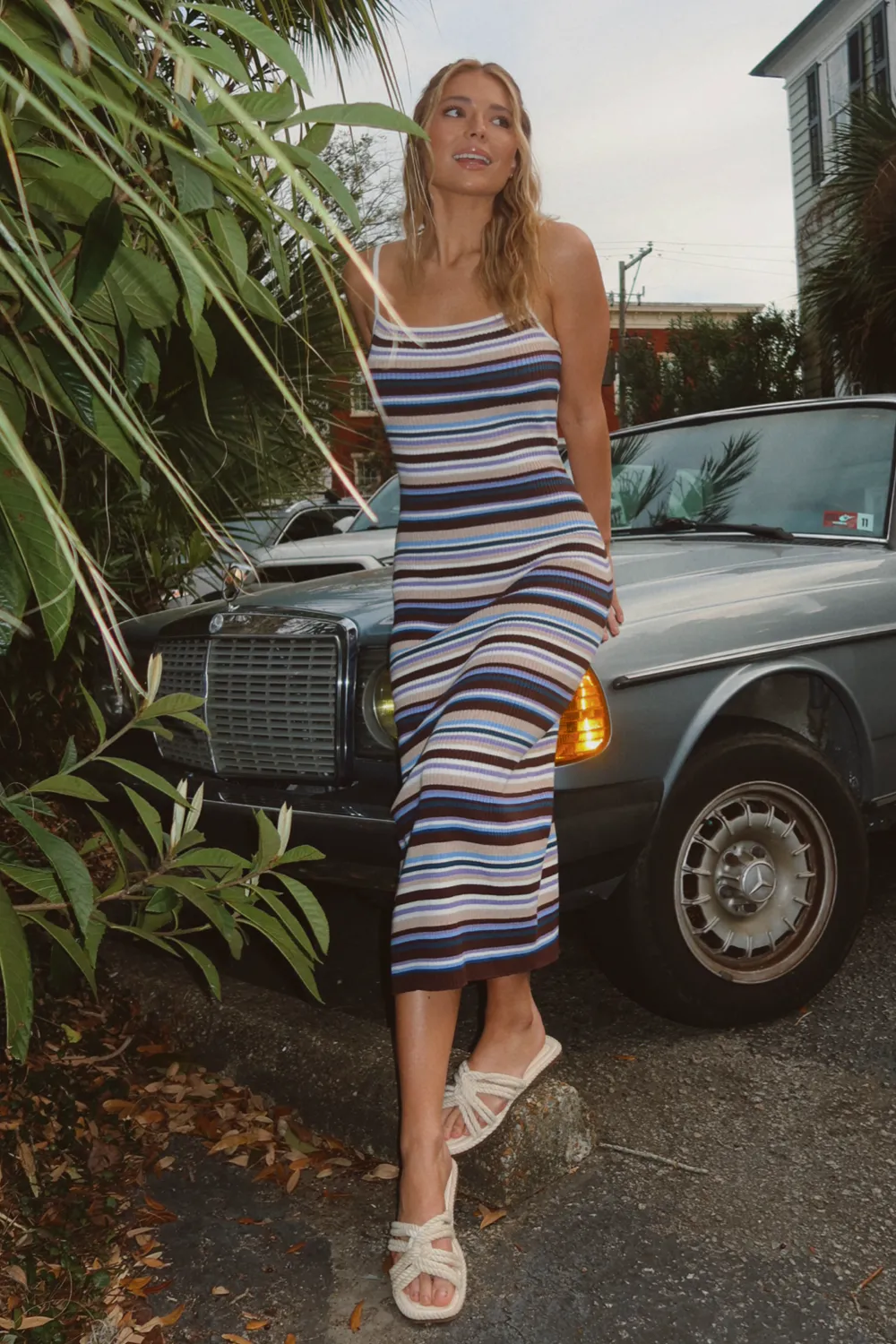 REEF MULTI-STRIPED MIDI DRESS