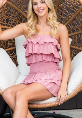 Rose Pink Ruffle Layered Dress