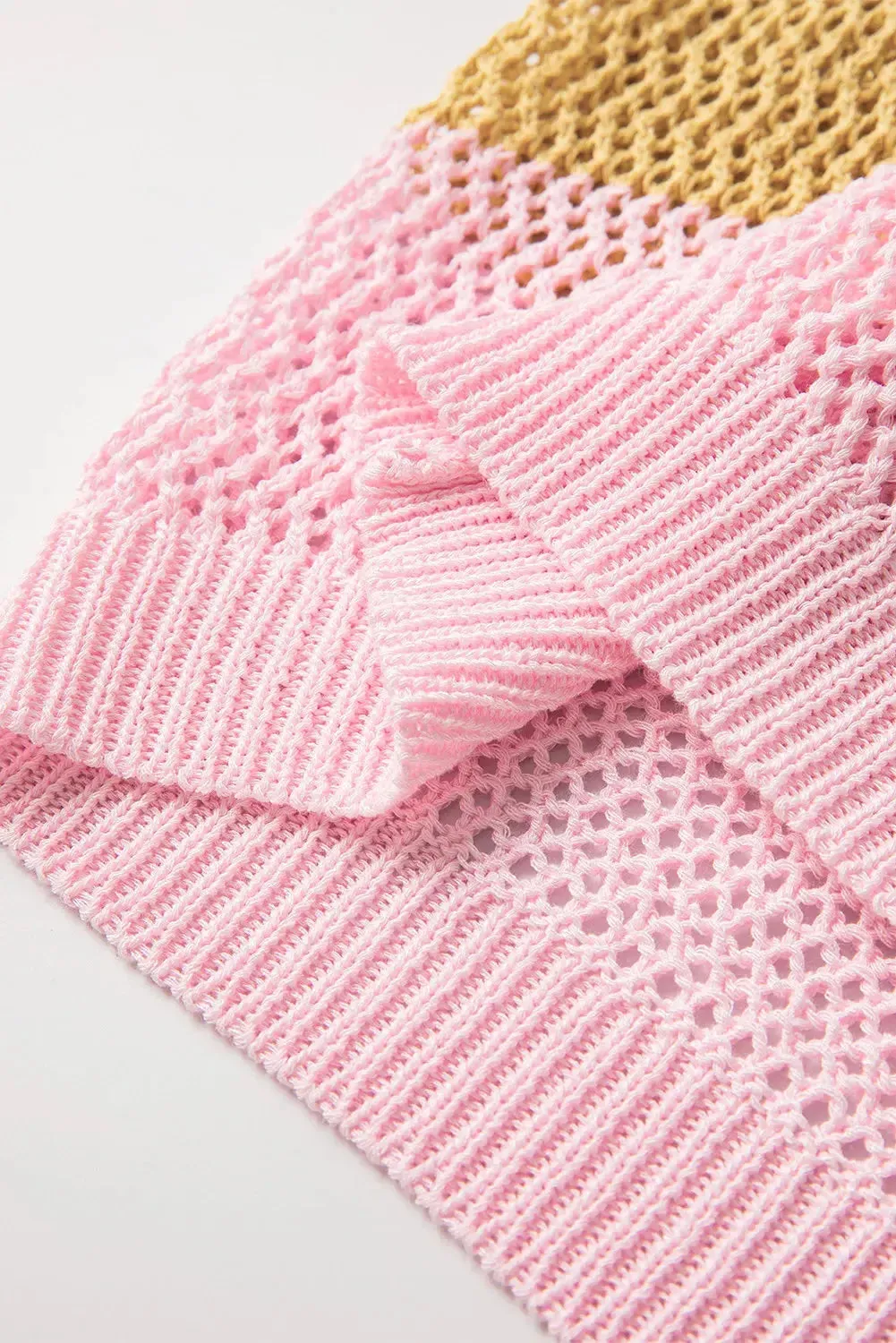 Round Neck Cap Sleeve Color Block Knit Top