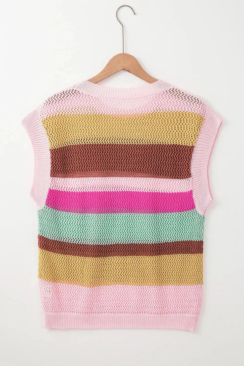 Round Neck Cap Sleeve Color Block Knit Top