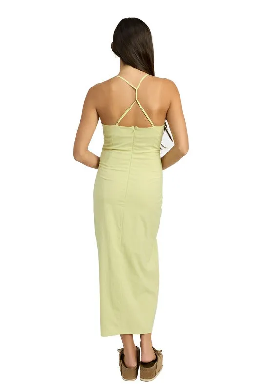 RUCHED SATIN DRESS WITH CROSSED BACK