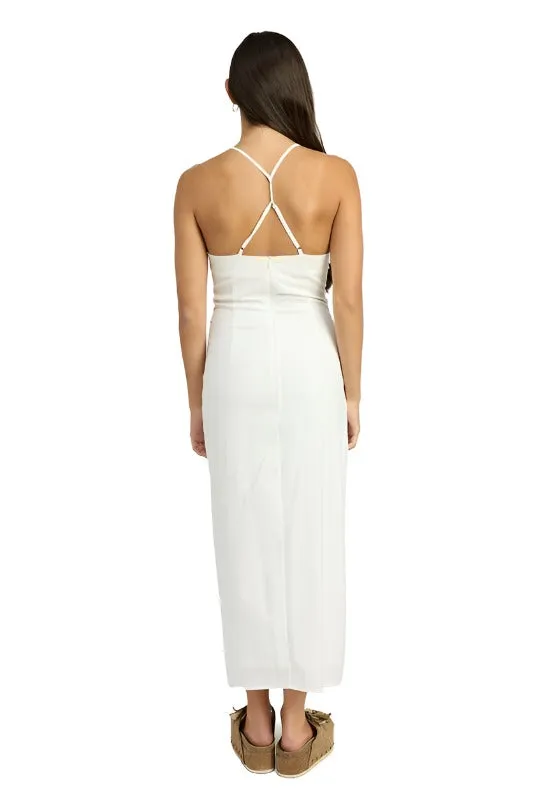 RUCHED SATIN DRESS WITH CROSSED BACK