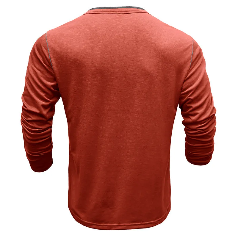 SLUB COTTON LONG SLEEVE CONTRAST BUTTON HENLEY SHIRT