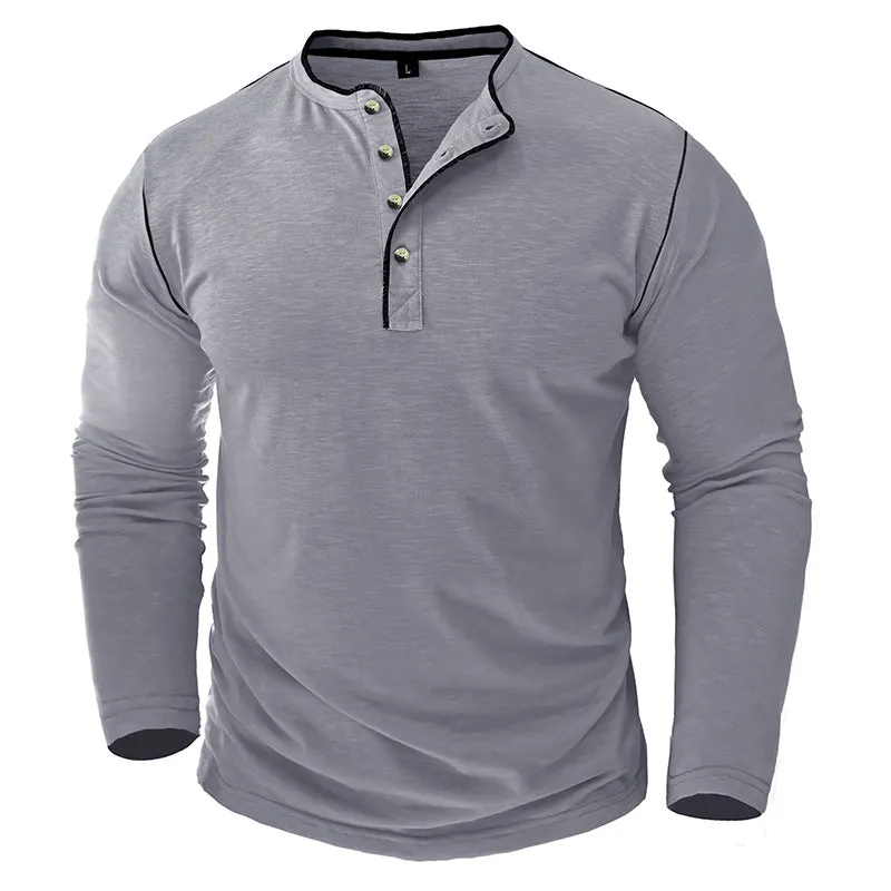 SLUB COTTON LONG SLEEVE CONTRAST BUTTON HENLEY SHIRT