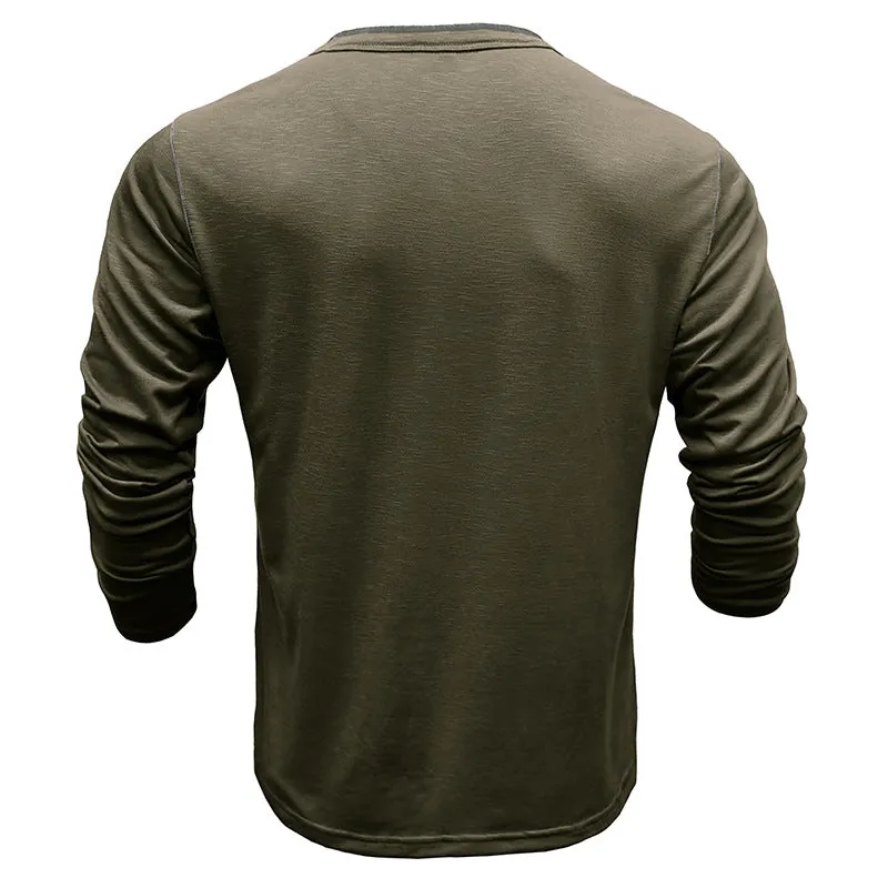 SLUB COTTON LONG SLEEVE CONTRAST BUTTON HENLEY SHIRT