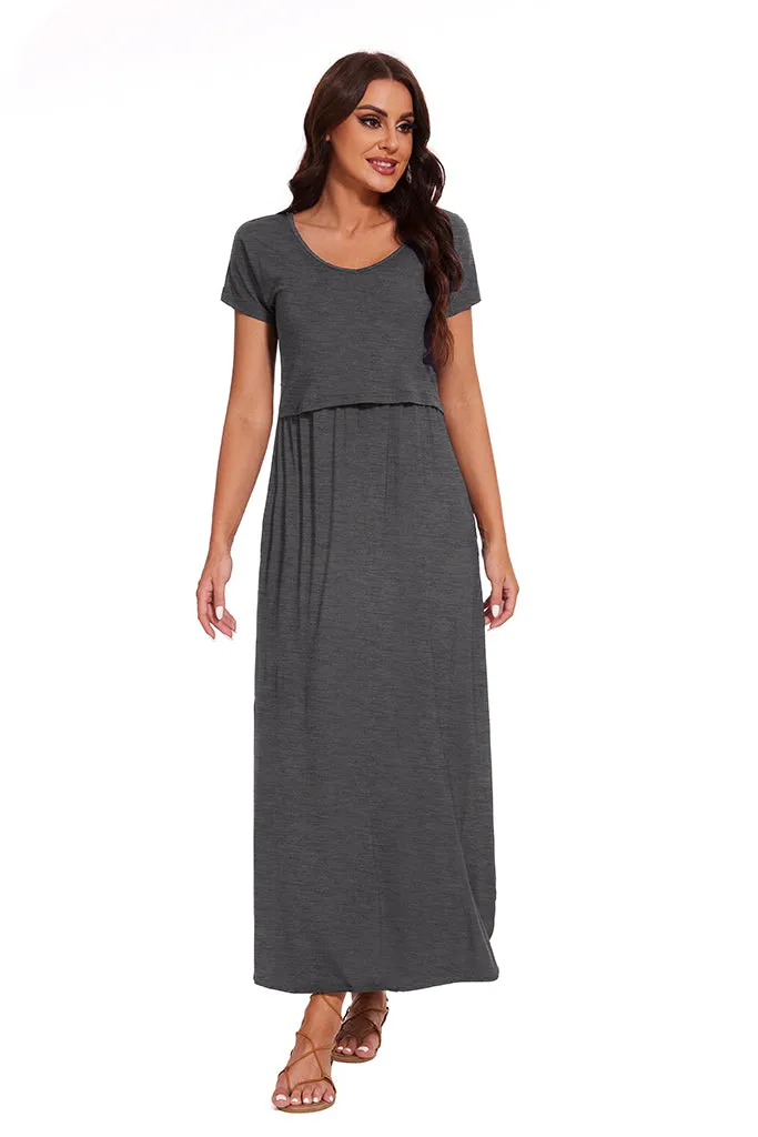 Smallshow Short Sleeve Nursing Maxi Dresses