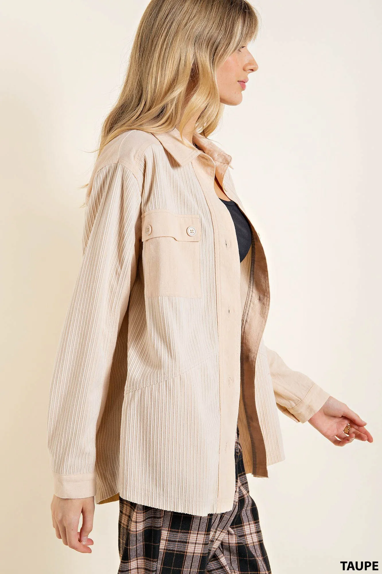 Soft Corduroy Shacket - taupe