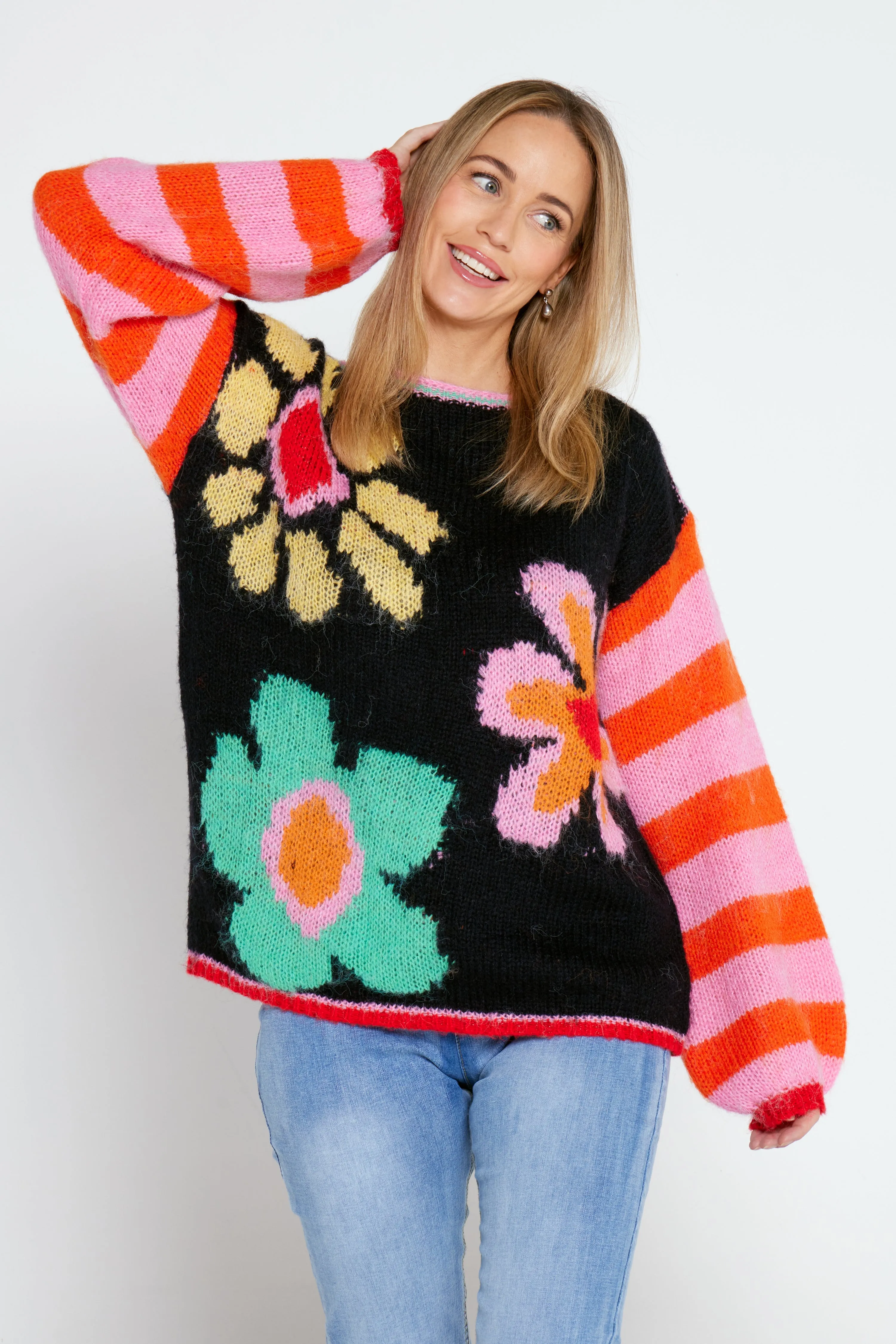 Stevie Knit Jumper - Black/Multi Floral