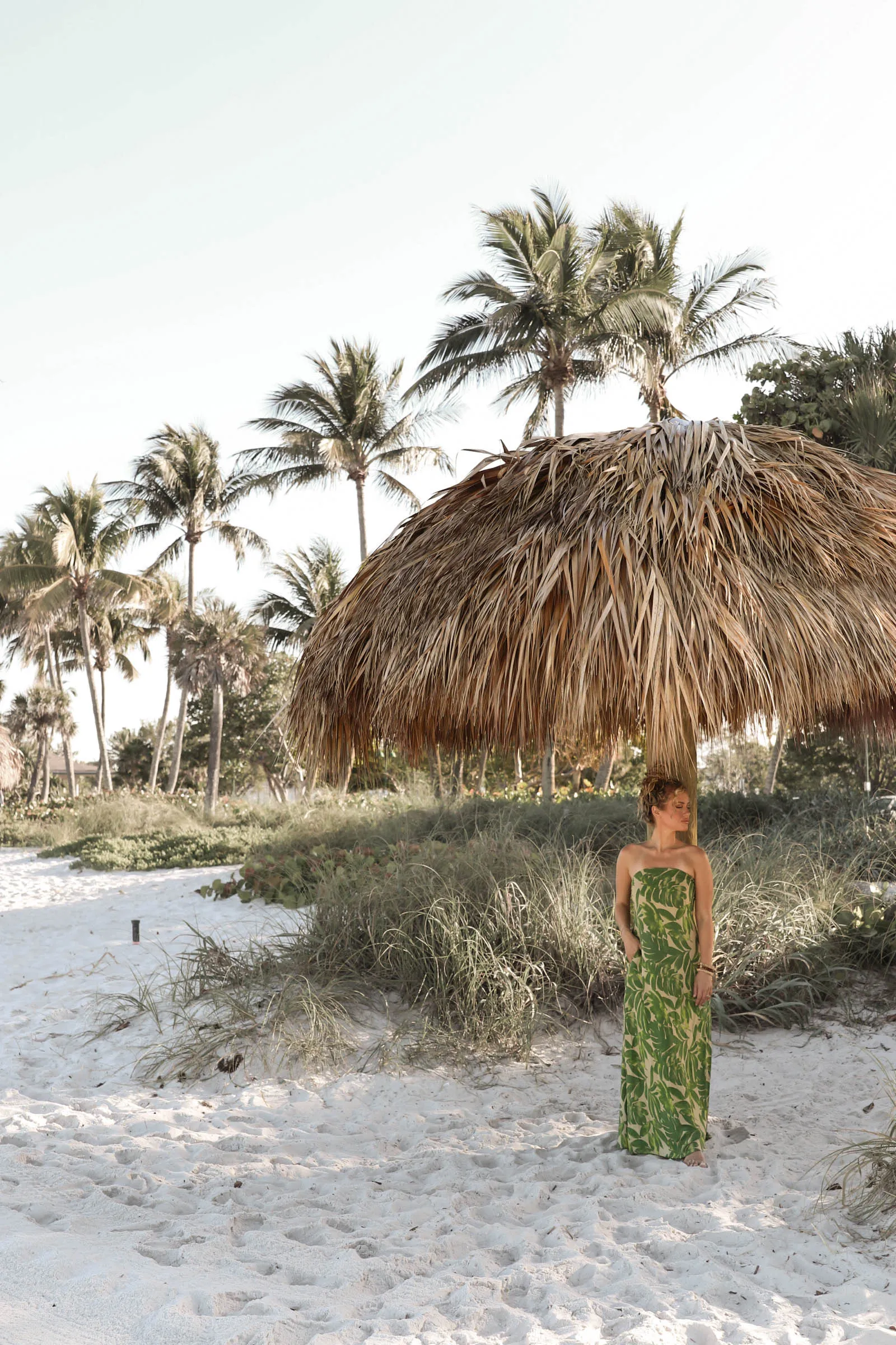 Strapless Palm Print Maxi Dress