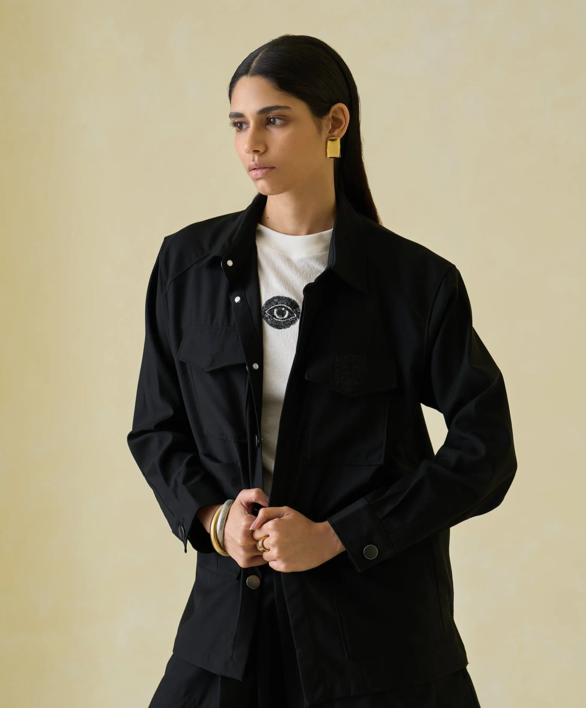 Suiting Military Shacket & Tennis Lungi Skirt Co-ord