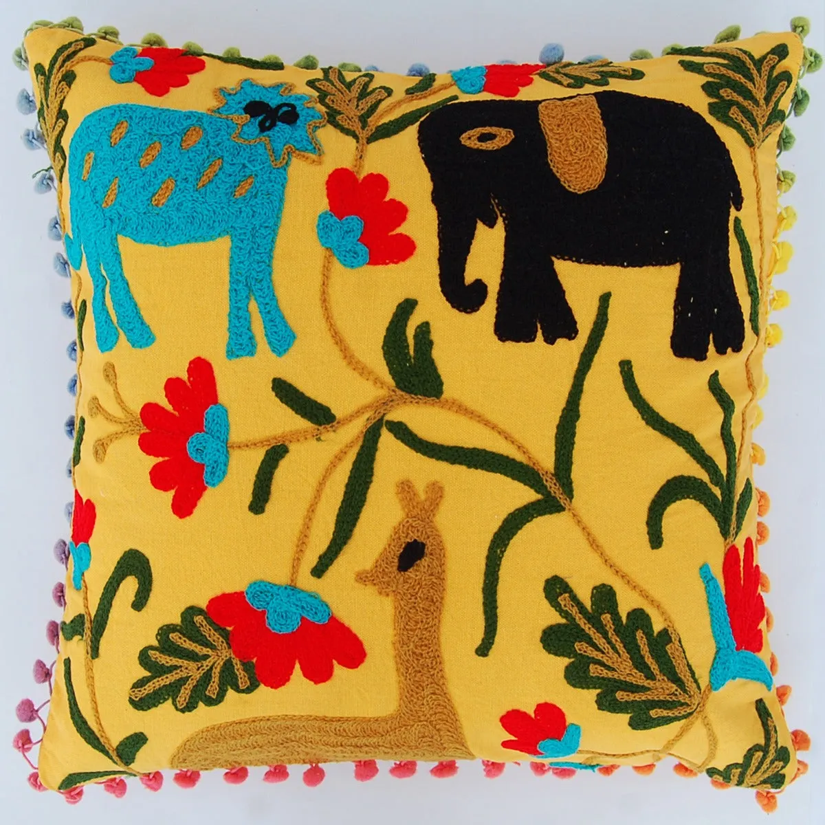 Suzani Embroidery Cushion Cover Pom Pom Pillow Cases