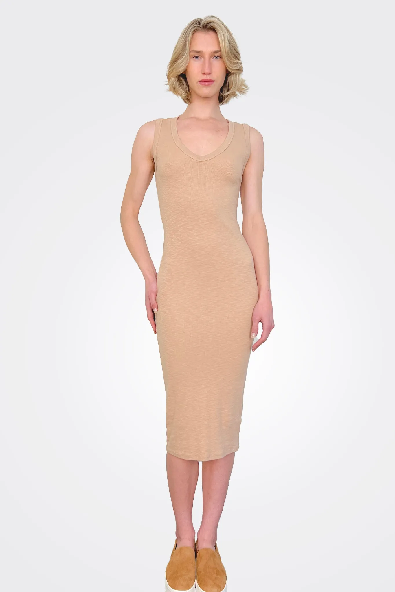 Textured Knit Sleeveless Dress - Oat Milk