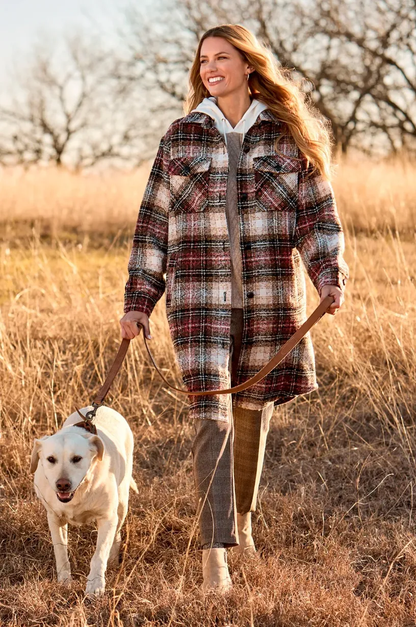 TRBL Long Plaid Shacket - Rosewood