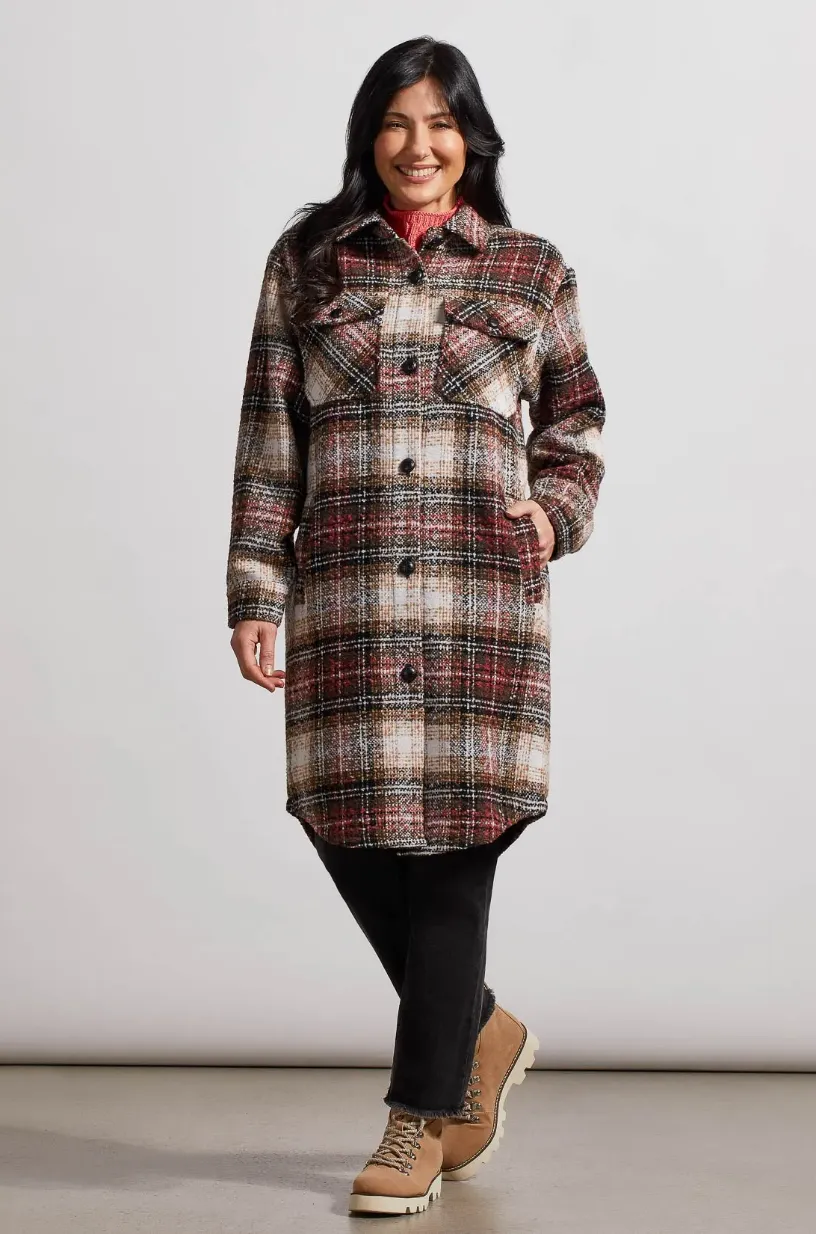 TRBL Long Plaid Shacket - Rosewood