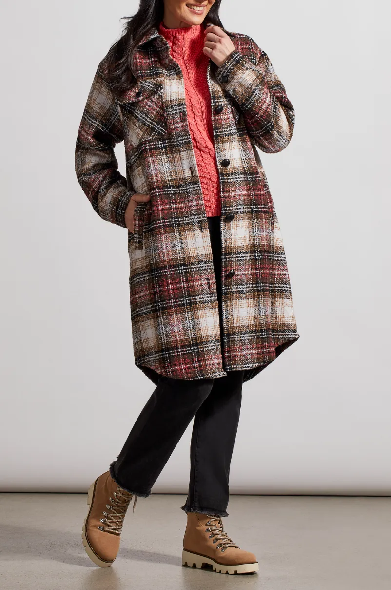 TRBL Long Plaid Shacket - Rosewood