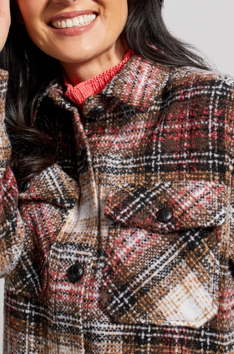 TRBL Long Plaid Shacket - Rosewood