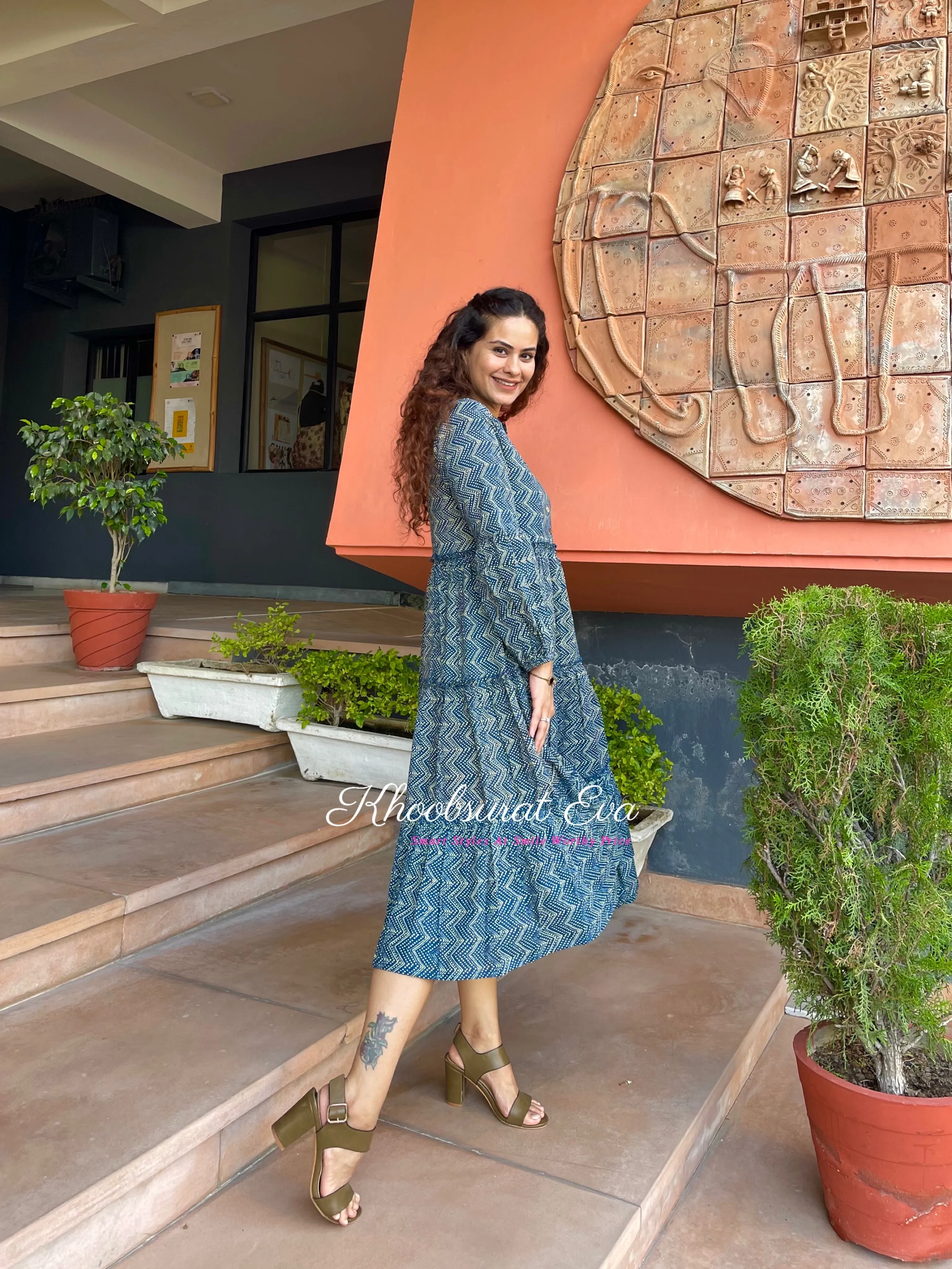 Twirling Tide Blue Cotton Dress