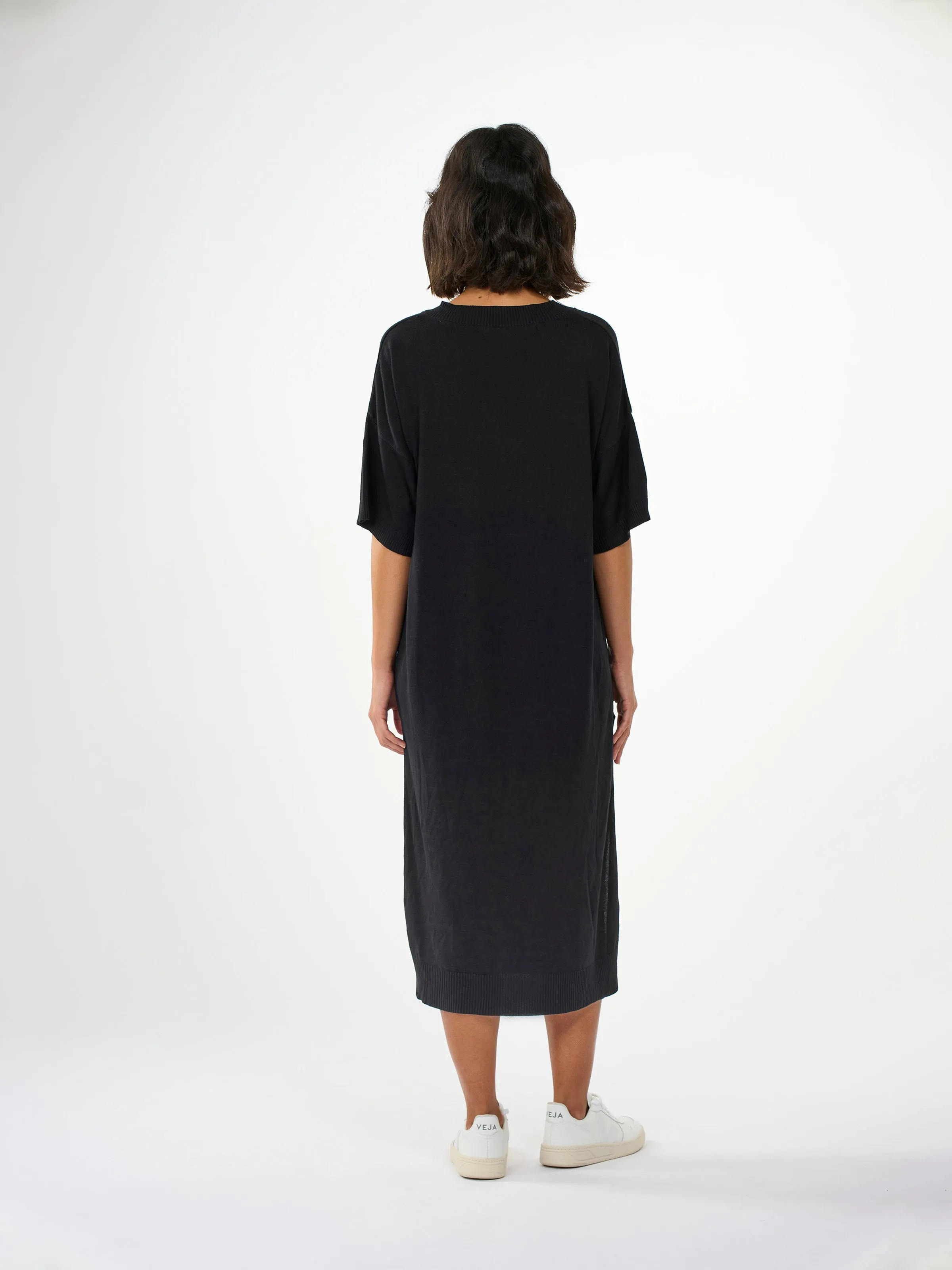 V-neck viscose knit dress - Black Jet