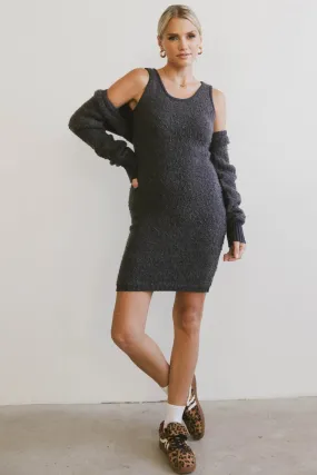 Vale Textured Knit Mini Dress in Charcoal