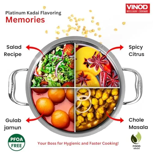 Vinod Platinum Triply Stainless Steel Extra Deep Kadhai with Lid 1.2 litre, 18 cm | 2.5mm Thick | Kadai for Cooking | 5 Year Warranty | Induction Cookware | Heavy Base