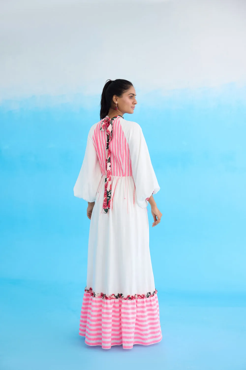 White Candy Stripes Maxi Dress