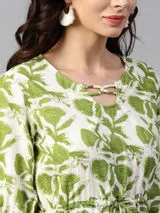 Women Green & Off-White Printedkurta