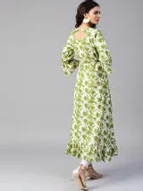 Women Green & Off-White Printedkurta