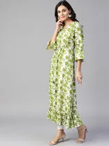 Women Green & Off-White Printedkurta