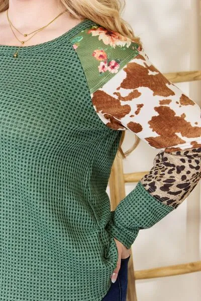 Women's Hailey & Co Full Size Waffle-Knit Leopard Blouse