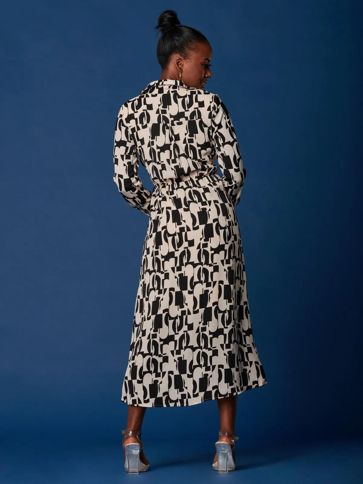 Wrap Detail Shirt Maxi Dress, Cream/Black