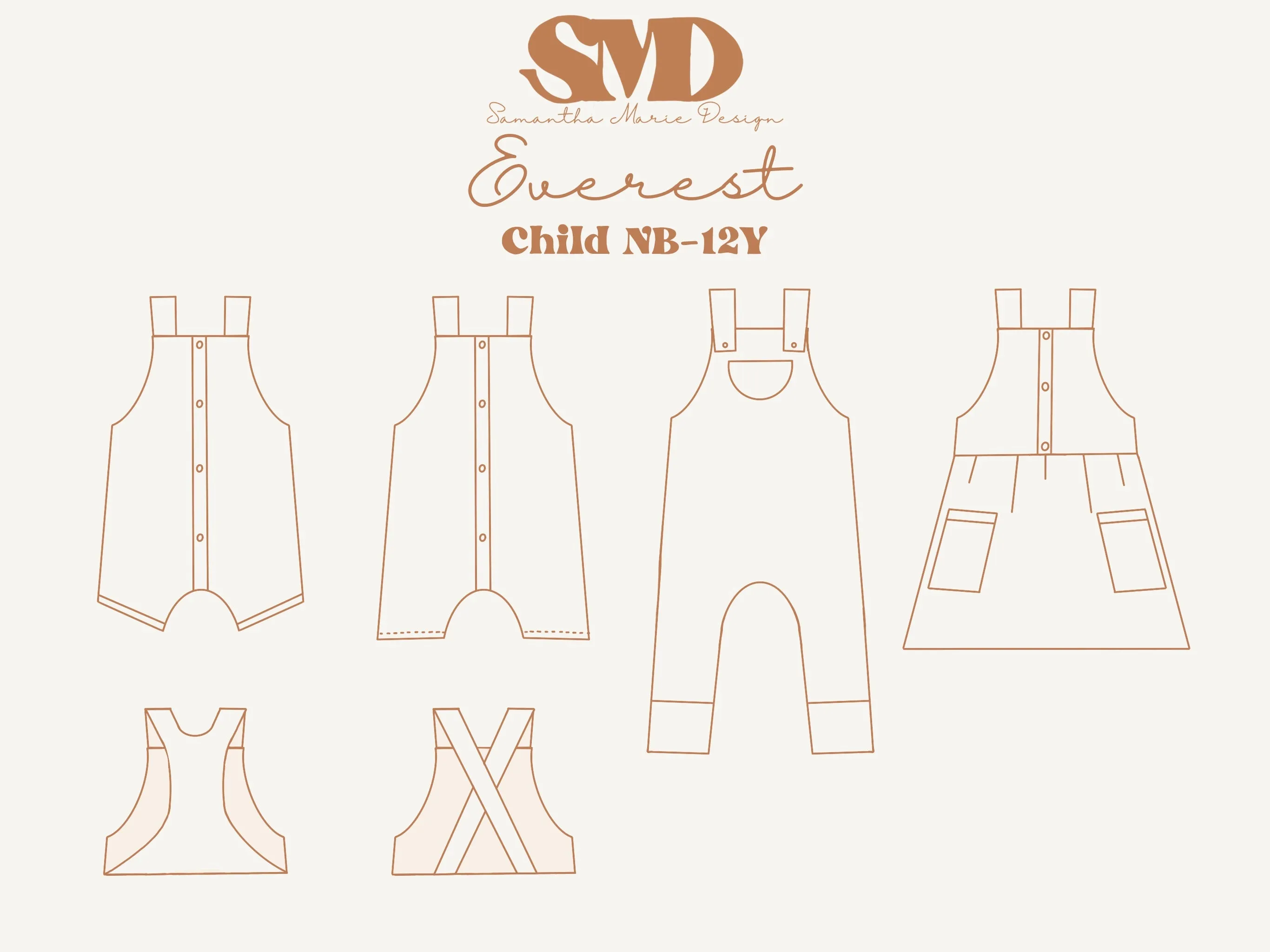 Youth Everest Overalls and Dress Digital Sewing Pattern Sizes NB-12Y